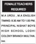 Teacher jobs at Nishat Boys High School